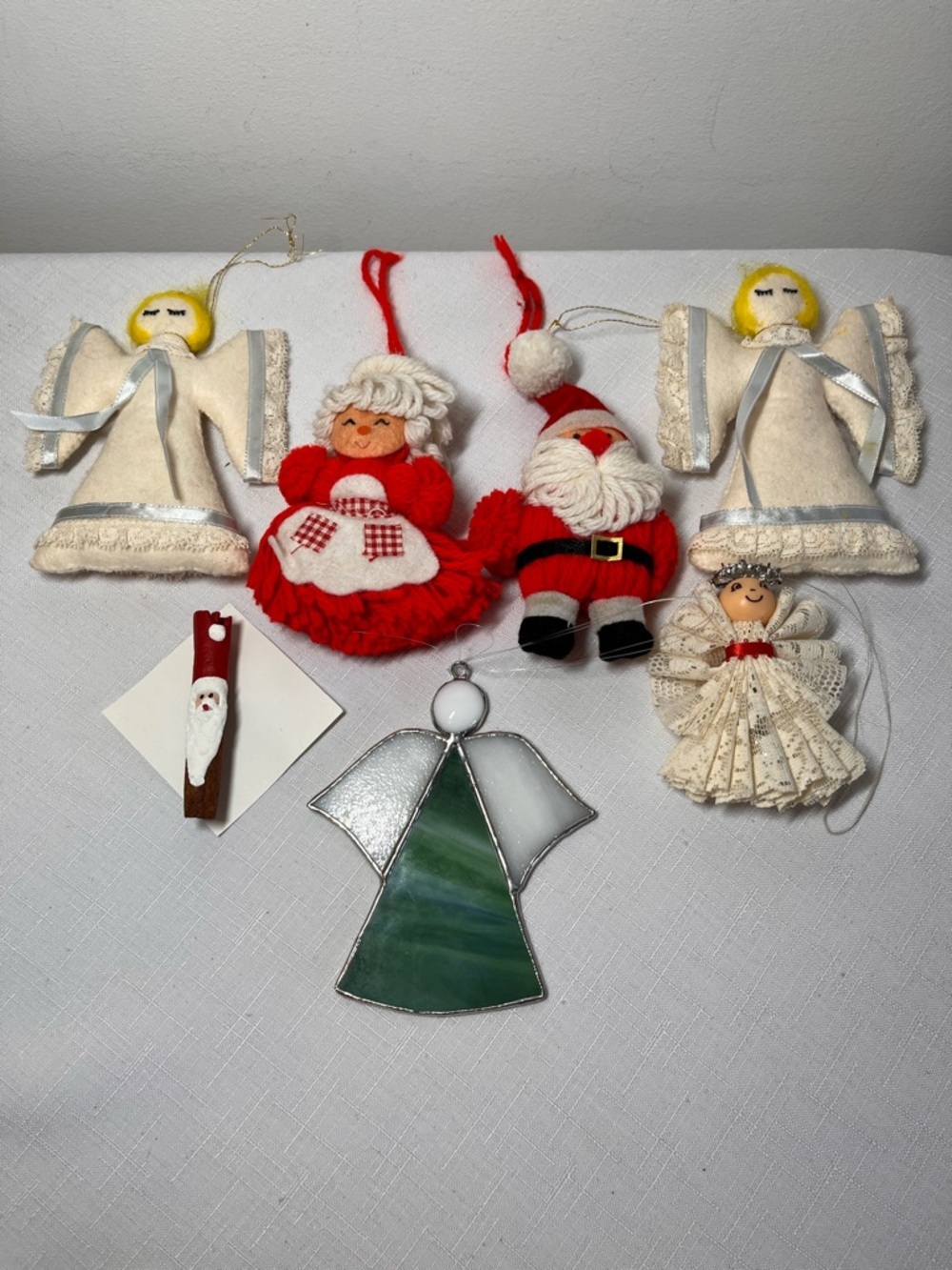Vintage santa angel Holiday Ornaments Set & Santa Brooch. Handmade